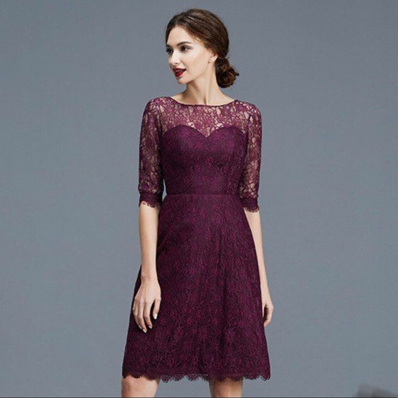 David's Bridal Dresses & Skirts - Lace Dress with Illusion Neck and Short Sleeves